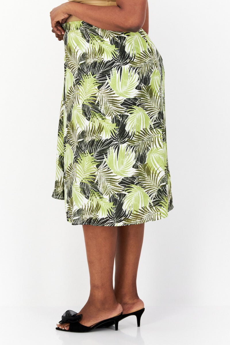 Kasper  Women Plus Size Floral Pattern Midi Skirt, Green Combo - Image 2