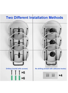 Excefore 2 Pack Pot Lid Organizer Rack, 6 Tier Pot Lids Holder for Cabinet Door/Wall Mount, Reusable Pot Lid Rack Holder for Kitchen Storage with No Drilling Adhesive, Black  - Image 5