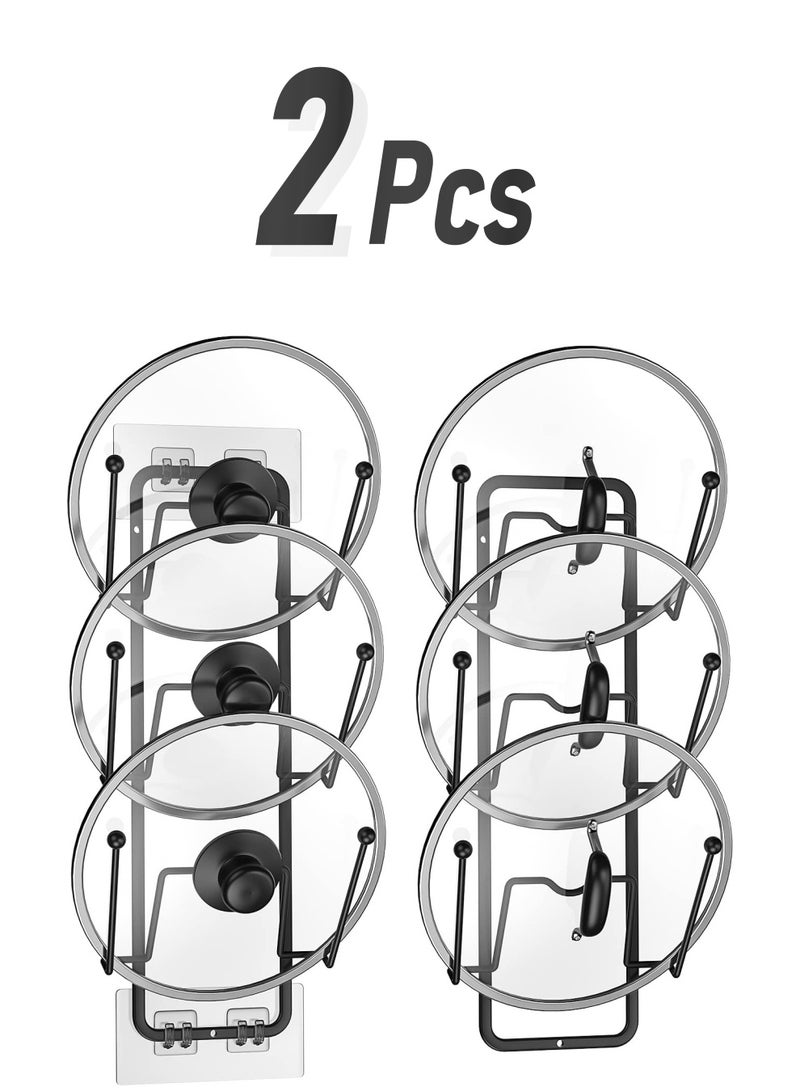 Excefore منظم أغطية الأواني 2 عبوة، حامل أغطية الأواني 6 طبقات لباب الخزانة/تركيب على الحائط، حامل أغطية الأواني القابل لإعادة الاستخدام لتخزين المطبخ مع لاصق بدون حفر، أسود - Image 1