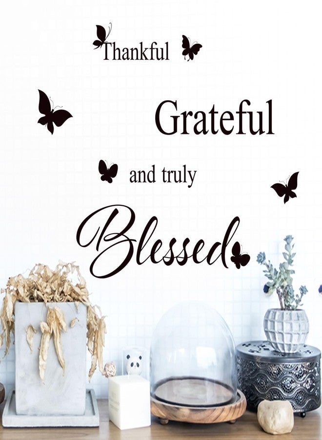 ADECNS Inspirational Wall Decals Positive Saying Thankful Grateful and Truly Blessed Quotes Wall Stickers Black Peel and Stick Decals for Bedroom Nursery Playroom Daycare School Classroom Decor - Image 1