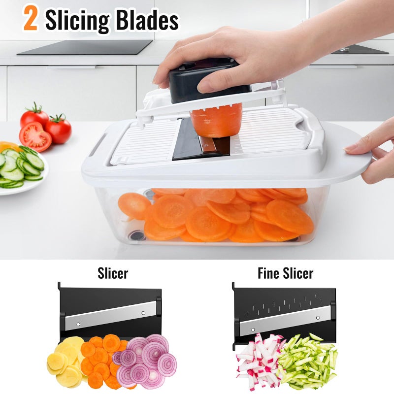 ukeetap 8 Blade All-in-1 Vegetable Chopper Mandoline Slicer with Container, Food Chopper, Onion Chopper, Veggie Cutter for Salad, Kitchen Gadgets Accessories Essentials, White - Image 5