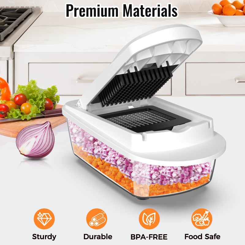 ukeetap 8 Blade All-in-1 Vegetable Chopper Mandoline Slicer with Container, Food Chopper, Onion Chopper, Veggie Cutter for Salad, Kitchen Gadgets Accessories Essentials, White - Image 3