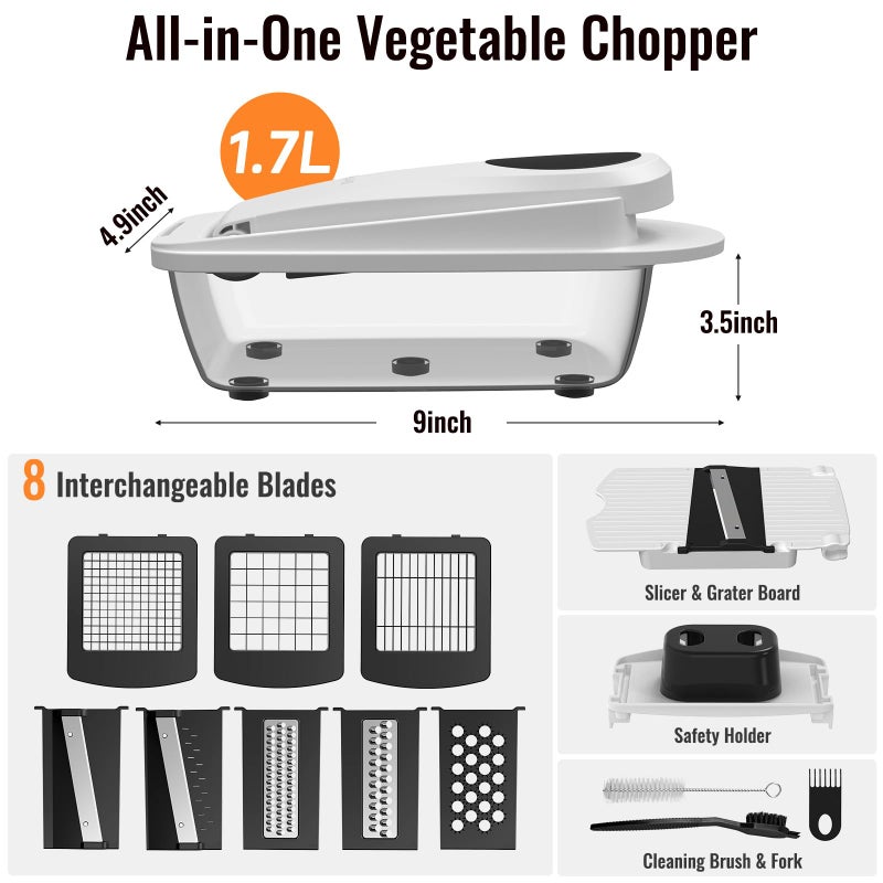 ukeetap 8 Blade All-in-1 Vegetable Chopper Mandoline Slicer with Container, Food Chopper, Onion Chopper, Veggie Cutter for Salad, Kitchen Gadgets Accessories Essentials, White - Image 2
