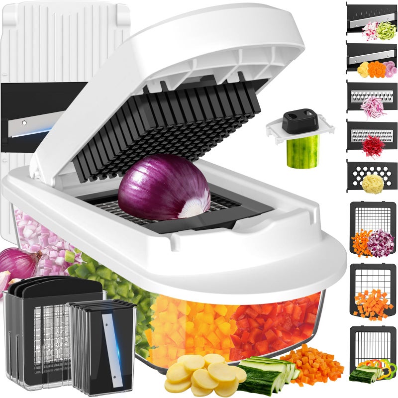 ukeetap 8 Blade All-in-1 Vegetable Chopper Mandoline Slicer with Container, Food Chopper, Onion Chopper, Veggie Cutter for Salad, Kitchen Gadgets Accessories Essentials, White - Image 1