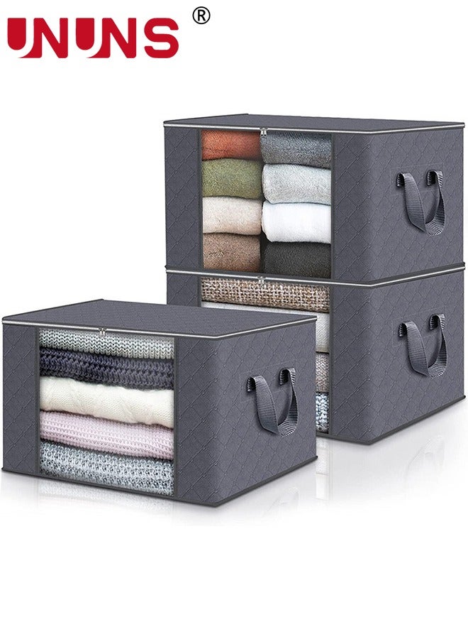 UNUNS Clothes Storage Bags,3 Pack Large Closet Organizers Storage Bins,Foldable Blanket Storage Bags,Storage Containers For Bedroom Closet Clothing Comforter,Organization With Storage With Lids And Handle  - Image 1