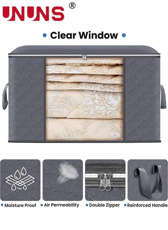 UNUNS Clothes Storage Bags,3 Pack Large Closet Organizers Storage Bins,Foldable Blanket Storage Bags,Storage Containers For Bedroom Closet Clothing Comforter,Organization With Storage With Lids And Handle  - Image 2