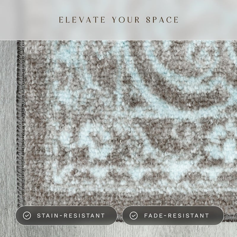 Maples Rugs Pelham Transitional Runner Rug - Made in USA - Washable, Non Slip, Indoor Carpet for Hallway, Kitchen, and Laundry Room, 2' x 6', Blue/Grey - Image 4