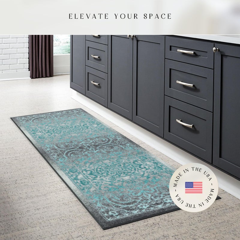 Maples Rugs Pelham Transitional Runner Rug - Made in USA - Washable, Non Slip, Indoor Carpet for Hallway, Kitchen, and Laundry Room, 2' x 6', Blue/Grey - Image 2