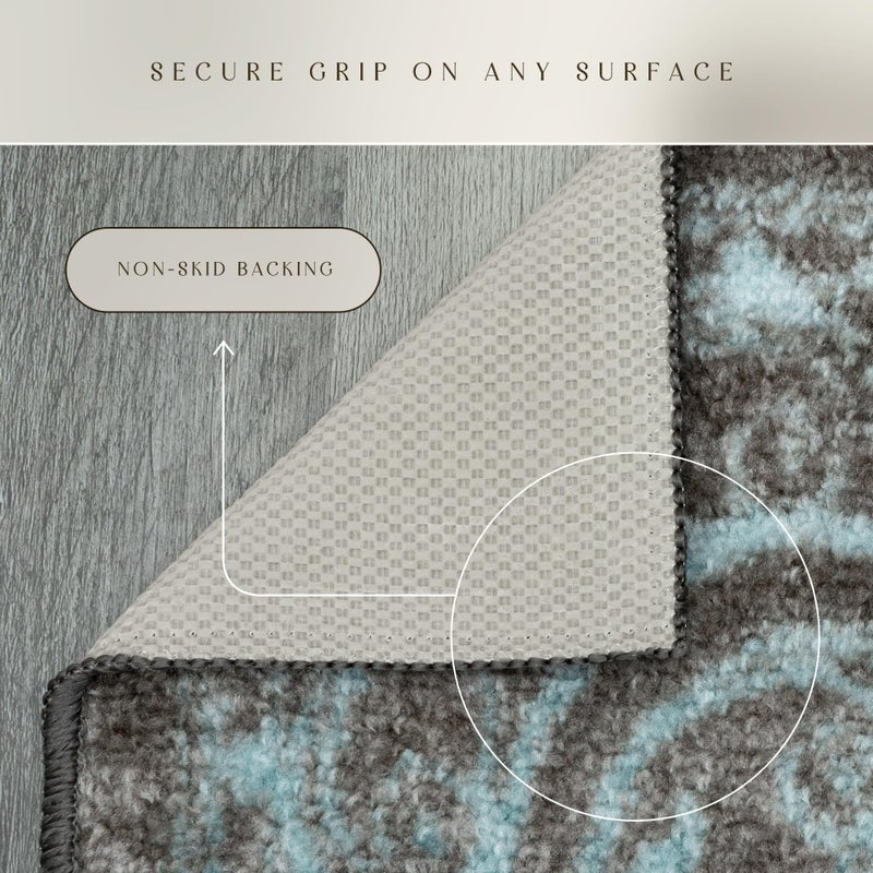 Maples Rugs Pelham Transitional Runner Rug - Made in USA - Washable, Non Slip, Indoor Carpet for Hallway, Kitchen, and Laundry Room, 2' x 6', Blue/Grey - Image 5