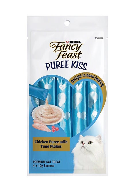 Fancy Feast Puree Kiss Chicken Puree With Tuna Flakes , 4 × 10 g