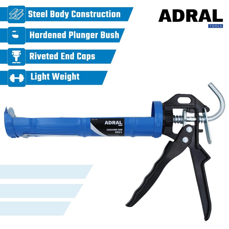 ADRAL Heavy Duty 9-Inch Caulking Gun with Aluminium Handle | 500g | Solid Riveted Barrel | 5mm Hardened Plunger Bracket | Smooth U-Bend Rod | Built-in Poking Pin | Heavy-Duty Trigger Handle - Image 5