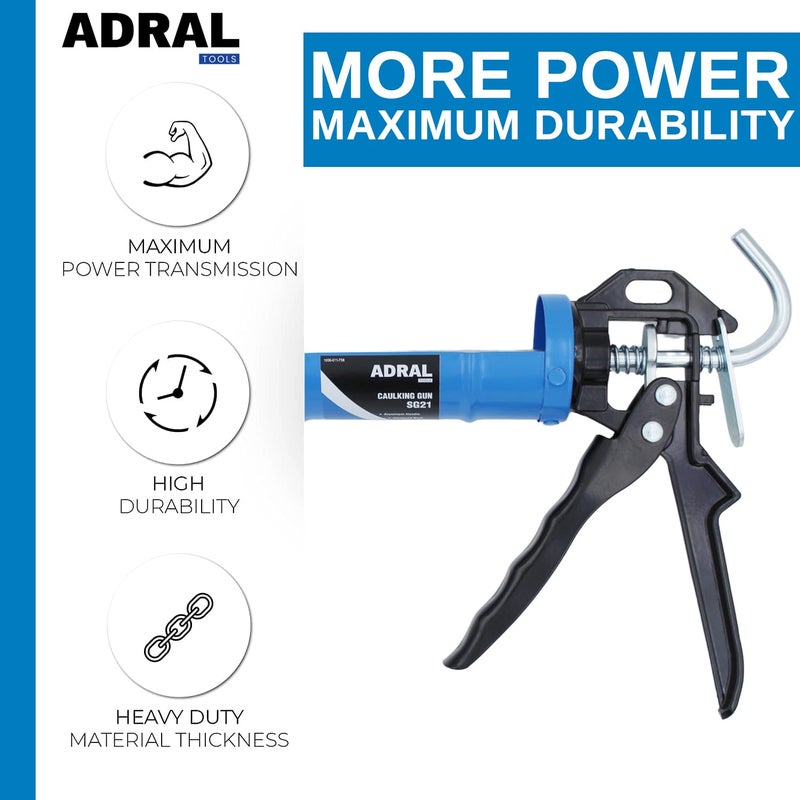 ADRAL Heavy Duty 9-Inch Caulking Gun with Aluminium Handle | 500g | Solid Riveted Barrel | 5mm Hardened Plunger Bracket | Smooth U-Bend Rod | Built-in Poking Pin | Heavy-Duty Trigger Handle - Image 4