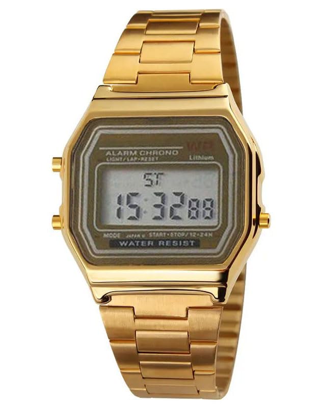 Acnos® Premium Brand Vintage Series Digital Sports Square Gold Dial LED Unisex Stainless Steel Strap Watch for Men's Watch for Women's - Image 1