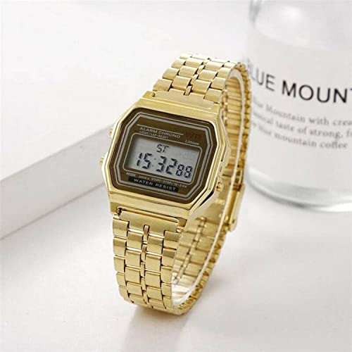 Acnos® Premium Brand Vintage Series Digital Sports Square Gold Dial LED Unisex Stainless Steel Strap Watch for Men's Watch for Women's - Image 5