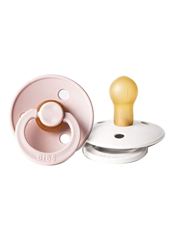 NIBEMINENT Natural Rubber Baby Pacifier, 0-6 Months, Pack Of 2 - Pink/White/Yellow - Image 1