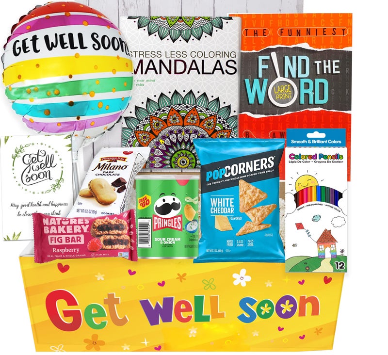 Beyond The Box GET WELL GIFT Basket package for Adults or kids Men women boy or girl Care package Feel better soon for home or hospital after surgery wBalloon candy  snacks  greeting card Sympathy Gift - Image 3