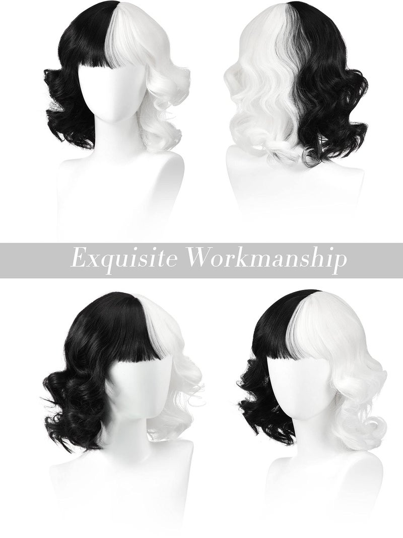 BBTO 6 Pieces Black and White Wigs Cosplay Costume Set Halloween Party 1920s Accessories Costume for Women(Cute Style) - Image 4