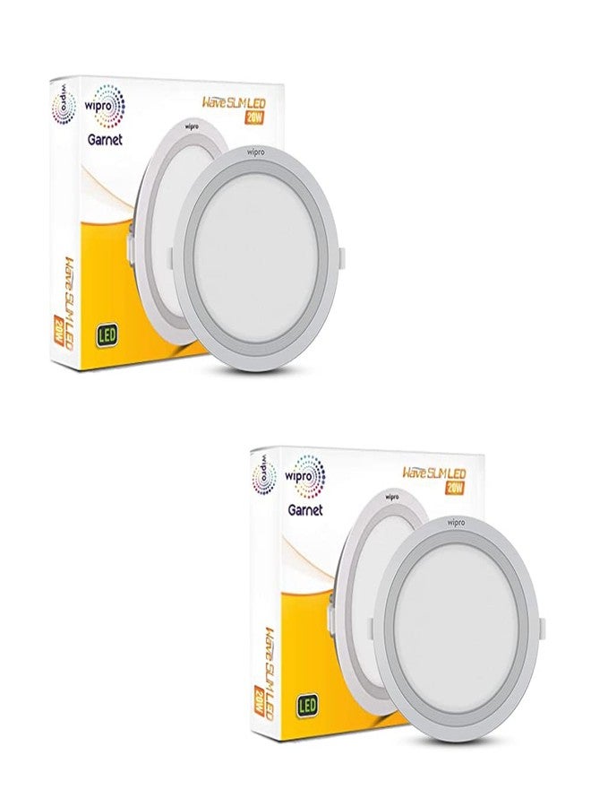ويبرو مصباح سقف دائري LED من ويبرو جارنت بقوة 20 واط | إضاءة بيضاء باردة (6000 كلفن) | تصميم فائق النحافة | إضاءة غائرة للأسقف المعلقة | إضاءة سقف بارزة | فتحة تركيب 200 مم | عبوة من قطعتين - Image 1