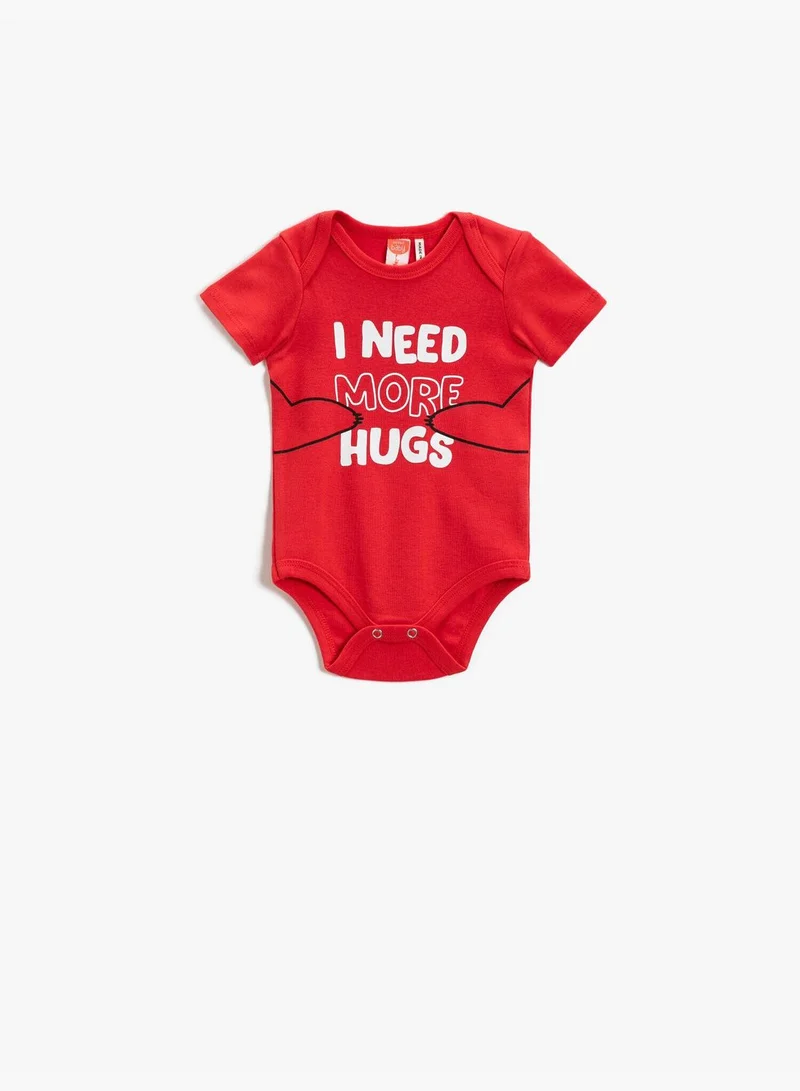 KOTON Slogan Printed Short Sleeve Bodysuit Cotton