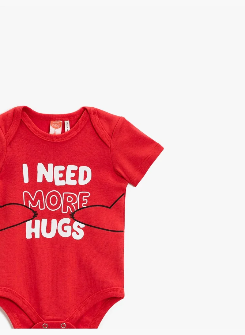 KOTON Slogan Printed Short Sleeve Bodysuit Cotton
