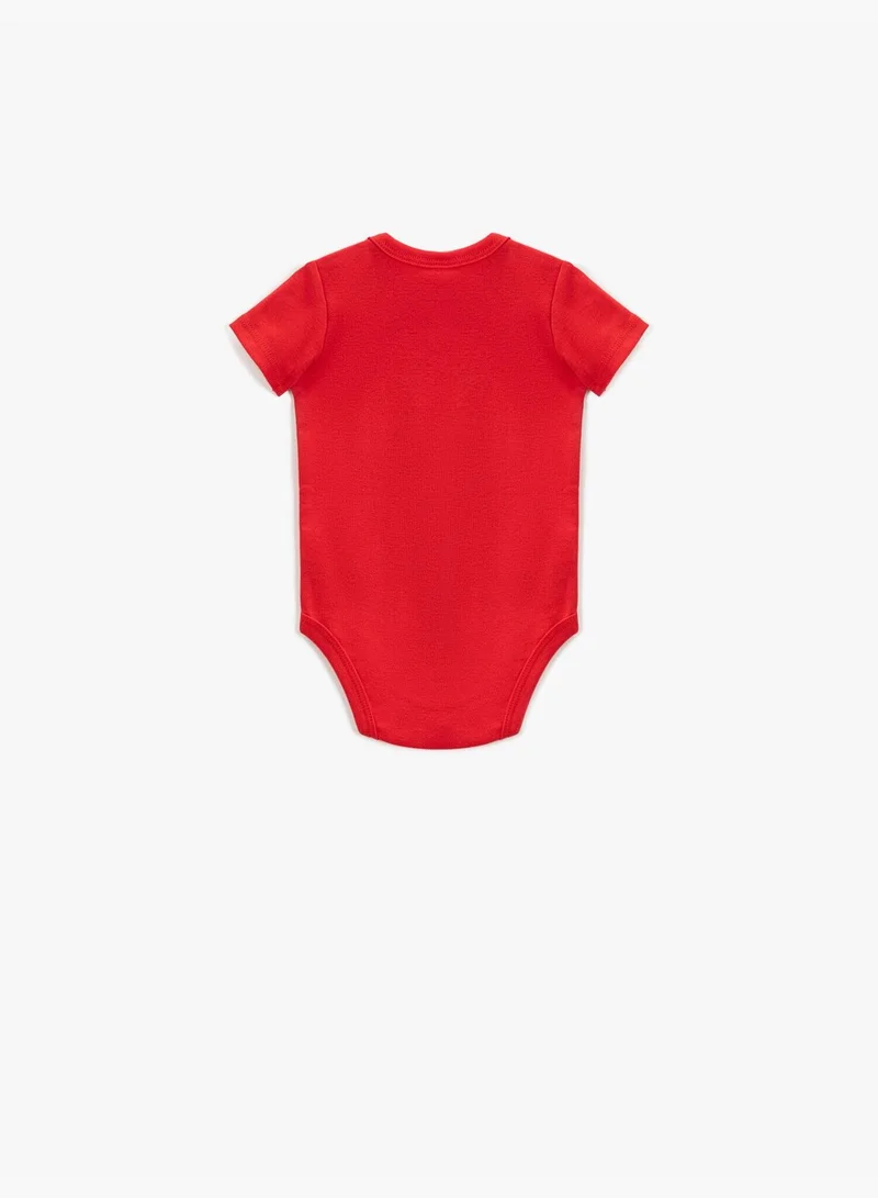 KOTON Slogan Printed Short Sleeve Bodysuit Cotton