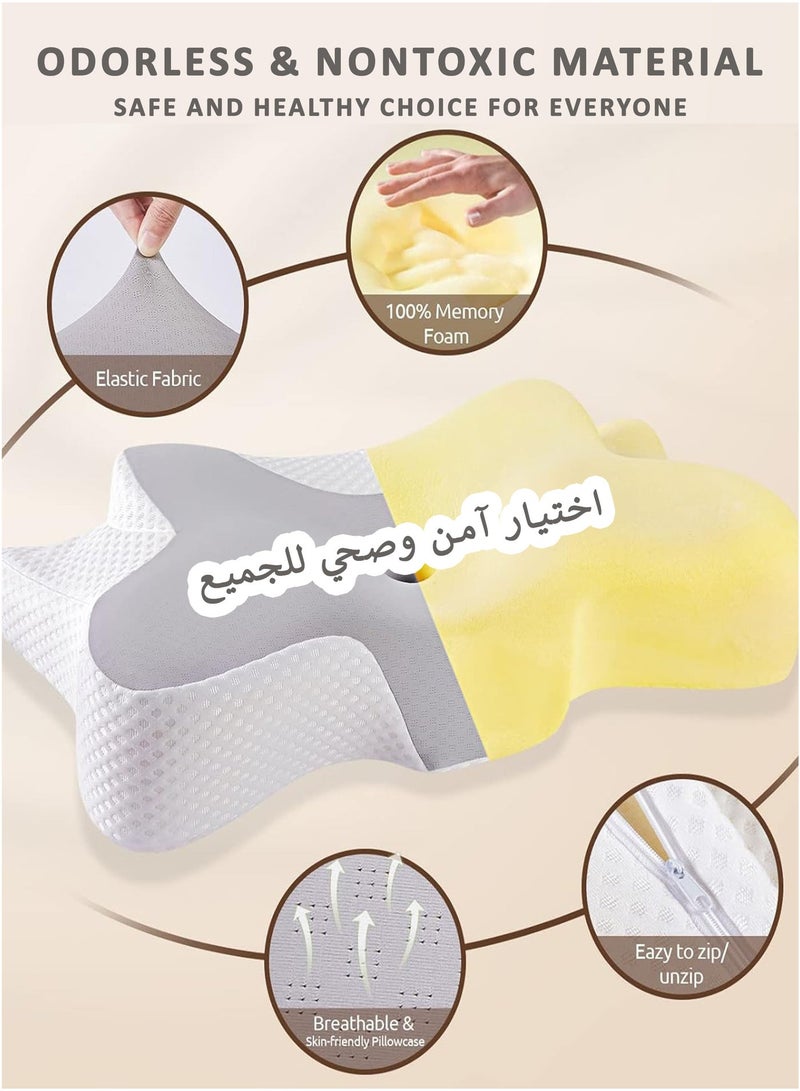 دي بلو وسادة رقبة عنقية لتقويم العظام لتخفيف آلام الرقبة ودعم الكتف ومحاذاة العمود الفقري – وسادة رغوة الذاكرة بتصميم فراشة مريح مع ارتفاع مزدوج وتجويف مركزي ومناطق لدعم الذراع وسادة دعم للرقبة بتصميم منحني للنوم على الجانب أو الظهر أو البطن غطاء قابل للغسل - Image 5