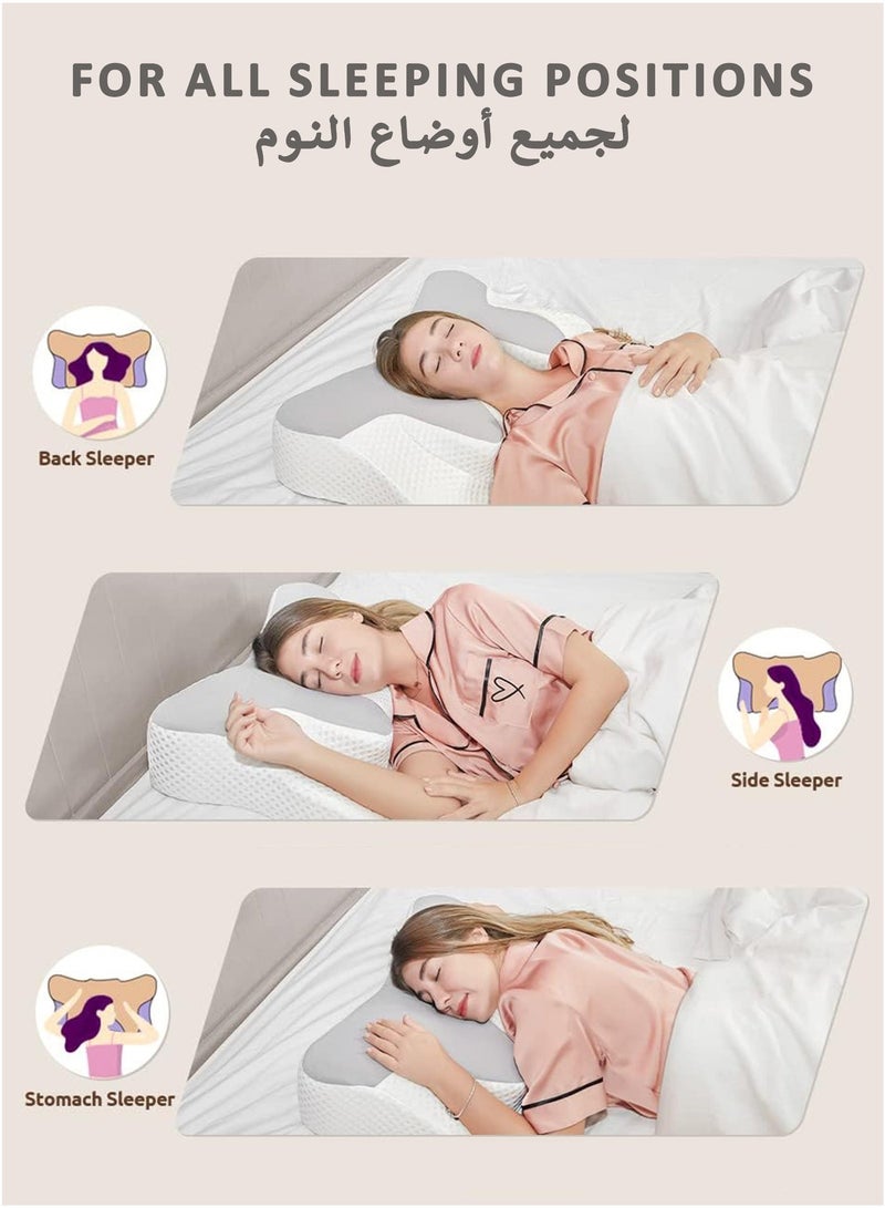 دي بلو وسادة رقبة عنقية لتقويم العظام لتخفيف آلام الرقبة ودعم الكتف ومحاذاة العمود الفقري – وسادة رغوة الذاكرة بتصميم فراشة مريح مع ارتفاع مزدوج وتجويف مركزي ومناطق لدعم الذراع وسادة دعم للرقبة بتصميم منحني للنوم على الجانب أو الظهر أو البطن غطاء قابل للغسل - Image 4
