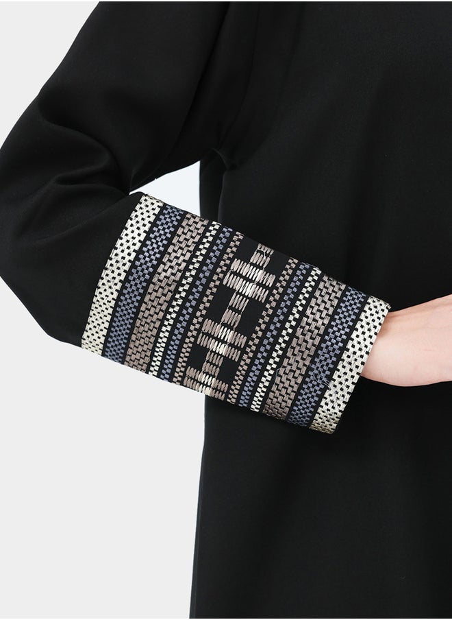 Elena by DStyle Elena by DStyle Embroidered Cuffed Sleeve A-Line Abaya  - Image 3