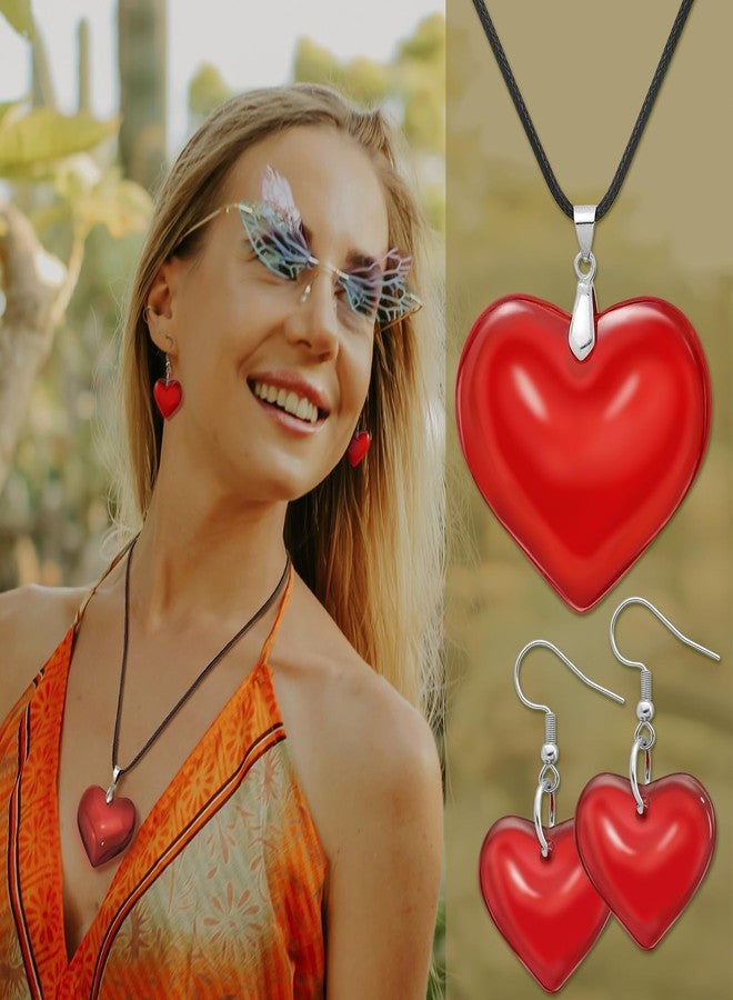 RechicGu Y2K Grunge Gothic Necklace Big Chunky Puffy Red Heart Pendant Choker Necklace Earrings Jewelry Set, Black String Chain,Stainless Steel Hook,Earrings, Valentine`s Gift For Women - Image 4