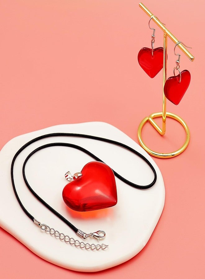 RechicGu Y2K Grunge Gothic Necklace Big Chunky Puffy Red Heart Pendant Choker Necklace Earrings Jewelry Set, Black String Chain,Stainless Steel Hook,Earrings, Valentine`s Gift For Women - Image 5