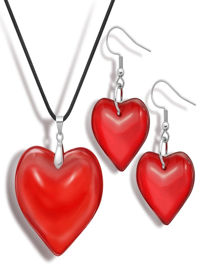 RechicGu Y2K Grunge Gothic Necklace Big Chunky Puffy Red Heart Pendant Choker Necklace Earrings Jewelry Set, Black String Chain,Stainless Steel Hook,Earrings, Valentine`s Gift For Women - Image 1