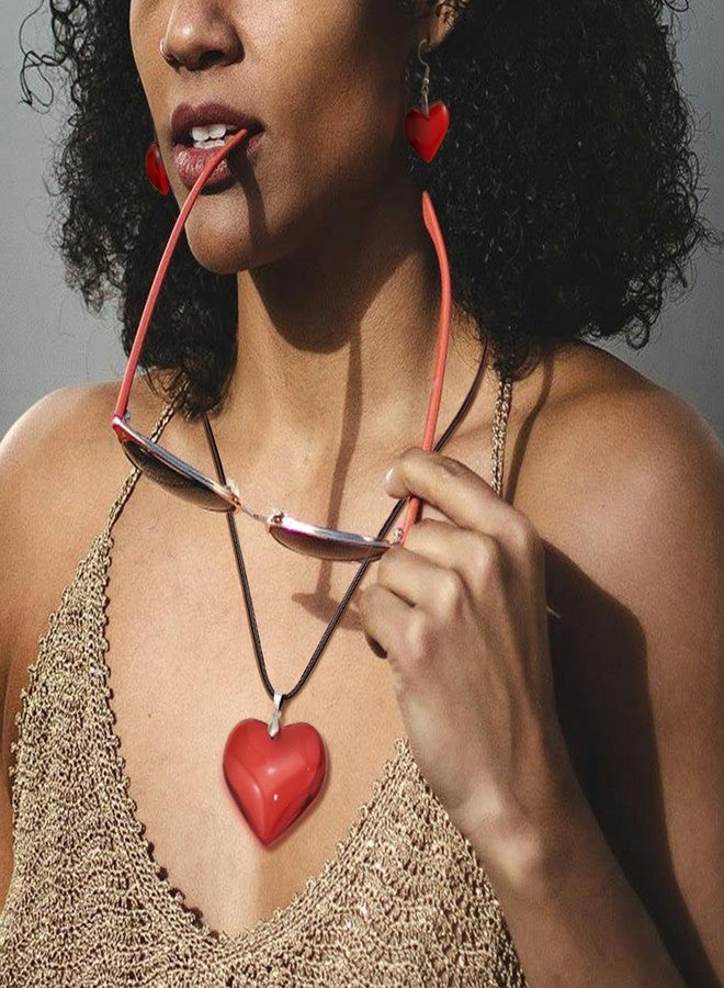 RechicGu Y2K Grunge Gothic Necklace Big Chunky Puffy Red Heart Pendant Choker Necklace Earrings Jewelry Set, Black String Chain,Stainless Steel Hook,Earrings, Valentine`s Gift For Women - Image 2