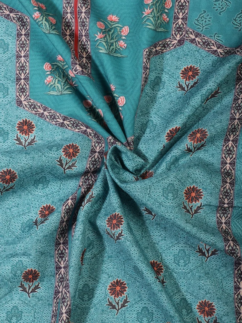 أيه كيه إس Teal Floral Buta Block Print Fabric for Home Decor