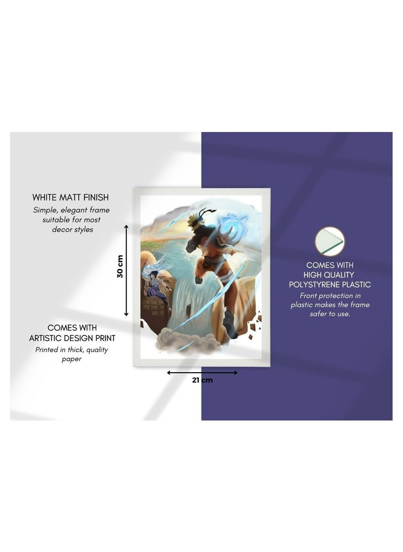 MEC - Digital Wall Art Poster Frame Naruto Uzumaki vs Sasuke Uchiha 21X30 Cm - Image 1