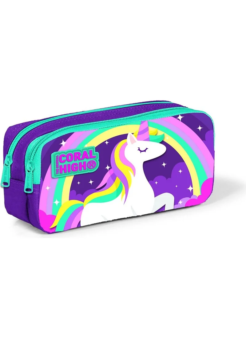 CORAL HIGH Kids Purple Unicorn Two Compartment Pencil Bag 22294