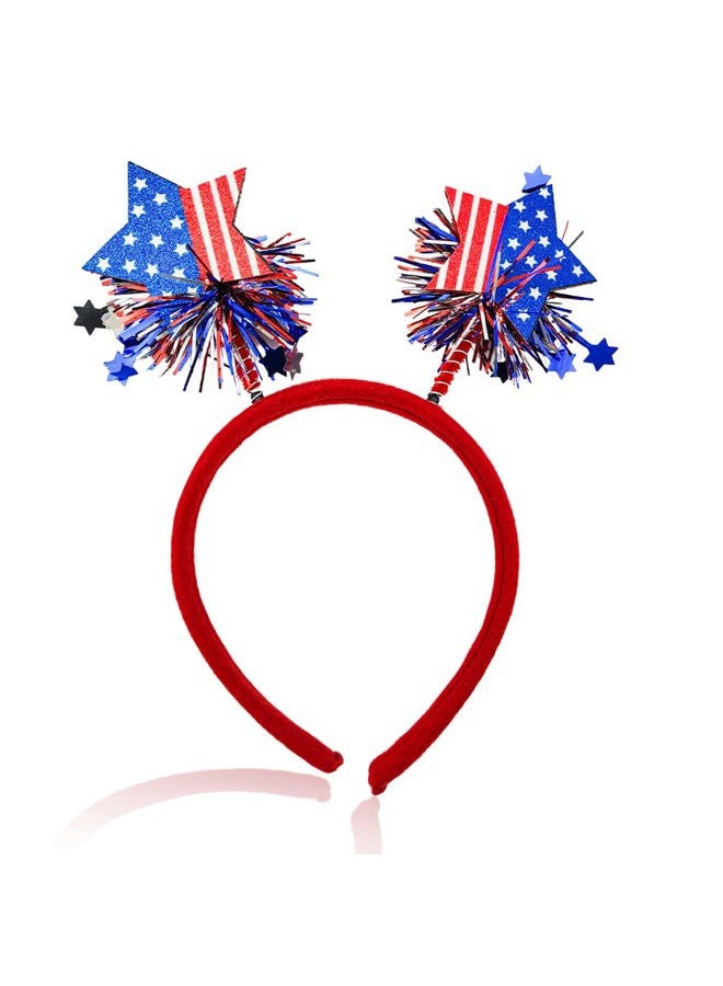 Doneace 4th of July Hairband - Two Stars Design with Colorful Tassels, Premium Felt Fabric and Plastic, Wide Application for Patriotic Day Parties, Holiday Parties, and Costume Cosplay Parties, 1PCS - Image 1