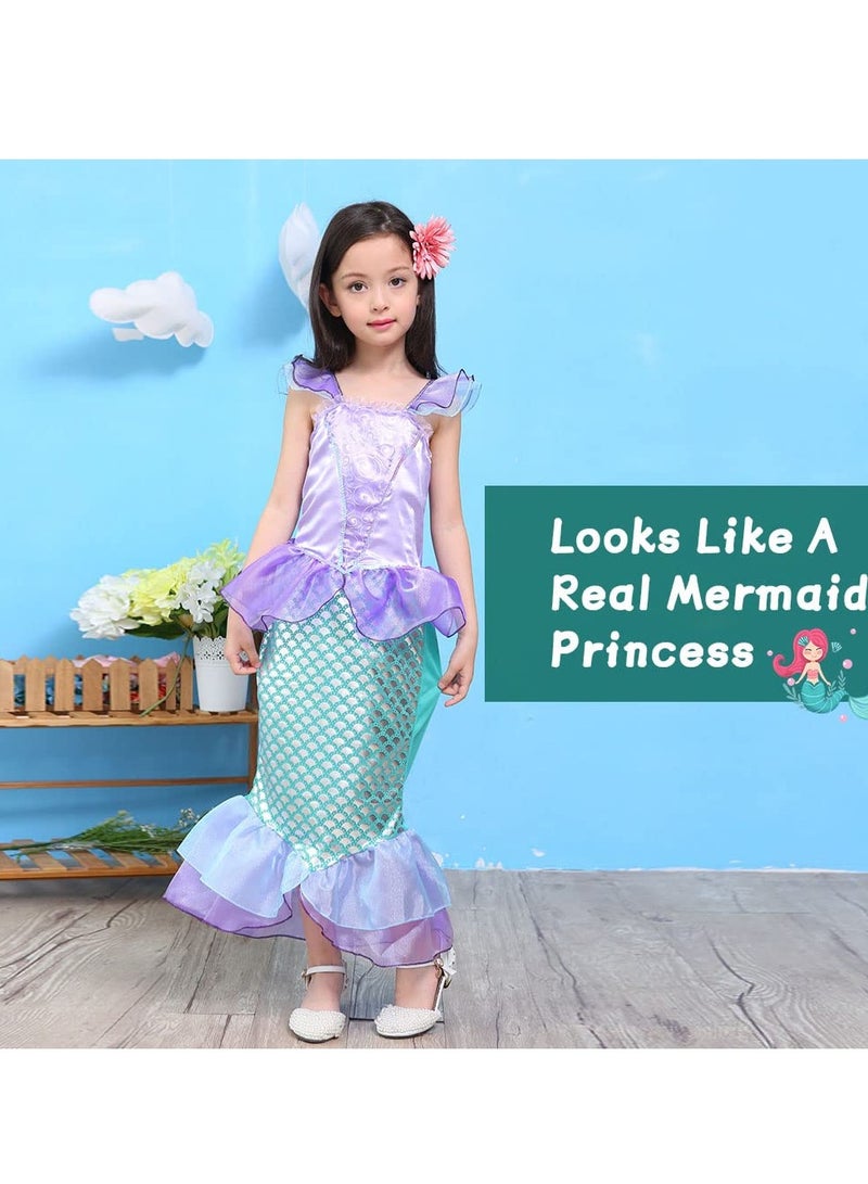 Excefore Mermaid Costume Kids, Mermaid Princess Costume Set: Sparkling Mermaid Costume with Accessories - for Cosplay, Birthdays - Little Girls' Princess Glitter Dress Up Outfit for 3-8 Years Old Girls - Image 4