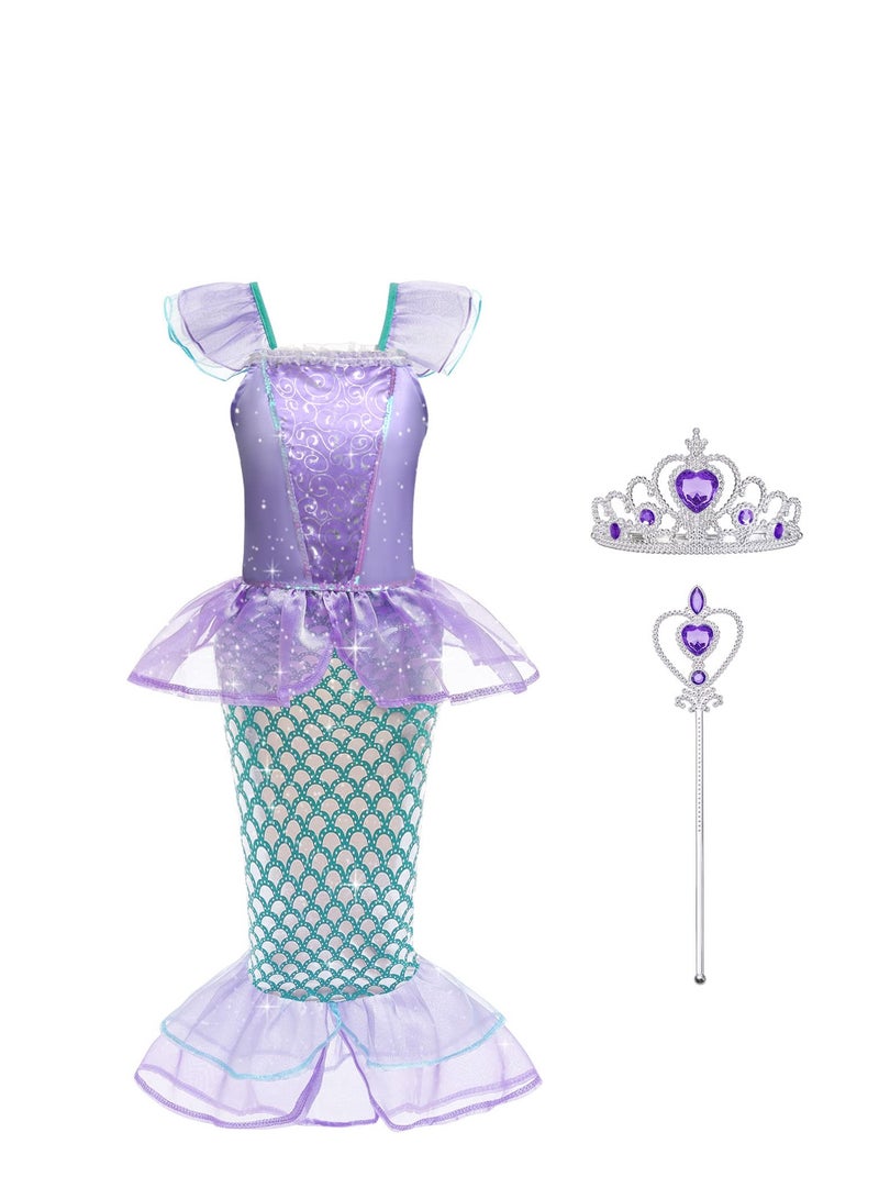 Excefore Mermaid Costume Kids, Mermaid Princess Costume Set: Sparkling Mermaid Costume with Accessories - for Cosplay, Birthdays - Little Girls' Princess Glitter Dress Up Outfit for 3-8 Years Old Girls - Image 1