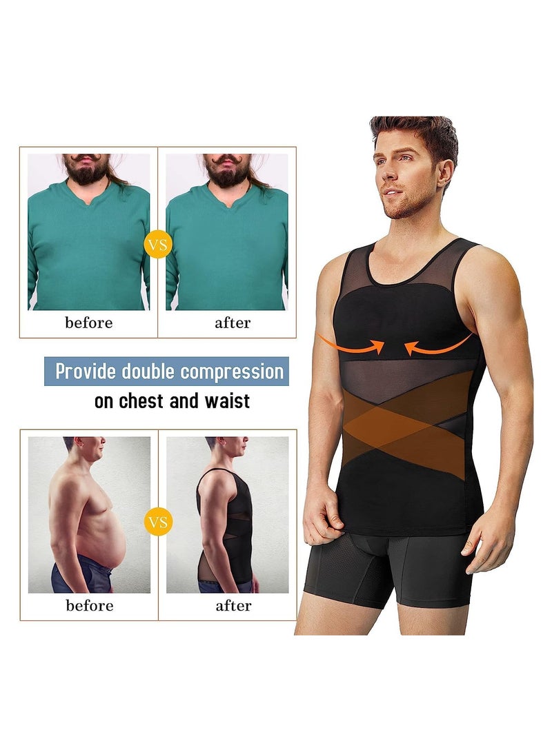 Barakah Compression Shirts for Men Slimming, Workout Mesh Tank Top Undershirts Shapewear Tight Tummy Underwear, Sleeveless Slimming Vest Men, Black - XL Size - Image 3
