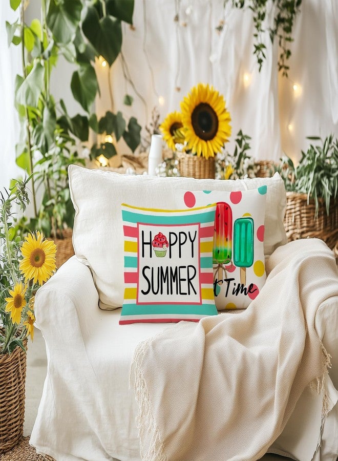 GEEORY Summer Pillow Covers 18x18 Inch Set of 4, Icecream Popsicle Hello Sunshine Happy Summer Decorative Throw Pillow Farmhouse Decor for Sofa Decoration G709-18 - Image 3