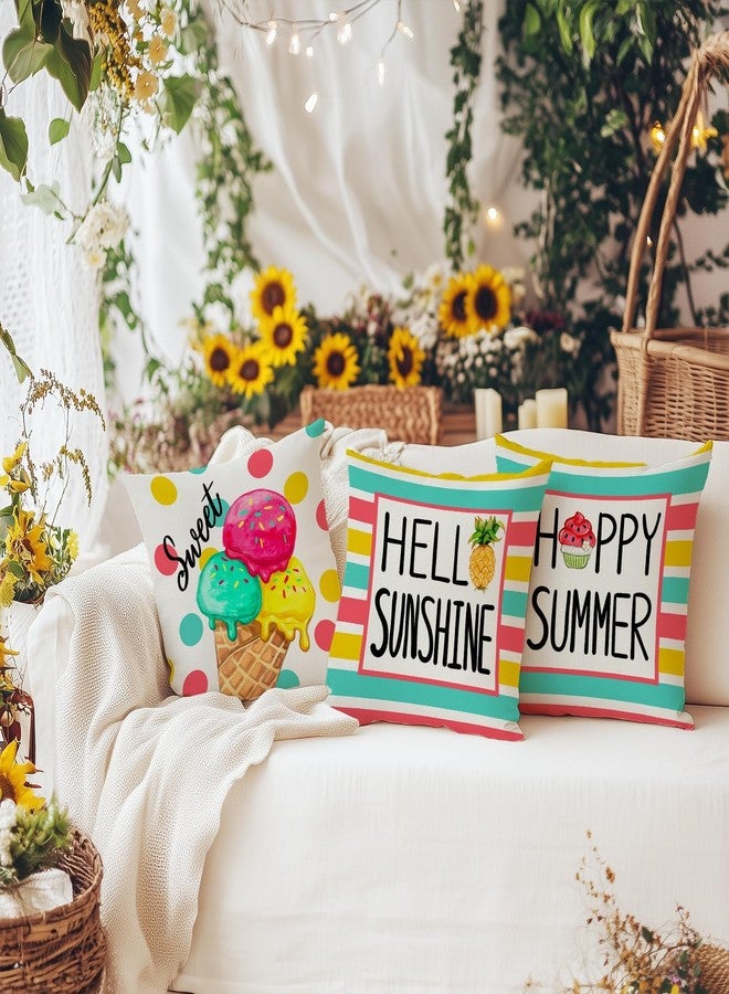 GEEORY Summer Pillow Covers 18x18 Inch Set of 4, Icecream Popsicle Hello Sunshine Happy Summer Decorative Throw Pillow Farmhouse Decor for Sofa Decoration G709-18 - Image 4