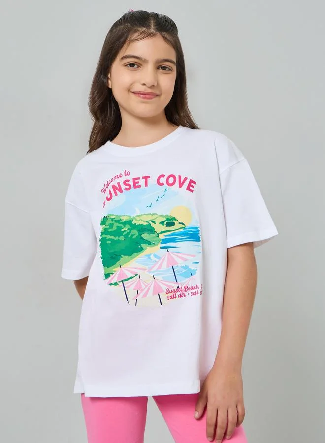 Styli Teen Girls Oversized T-Shirt and Cycling Shorts Set