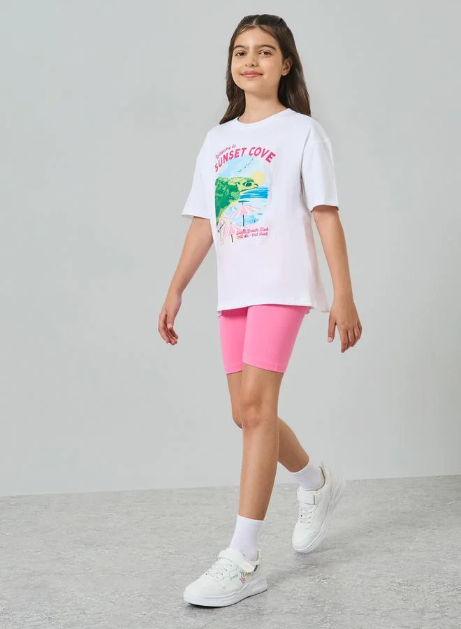 Styli Teen Girls Oversized T-Shirt and Cycling Shorts Set