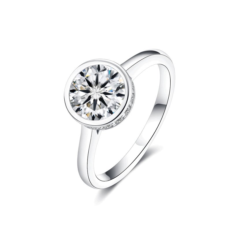 IMOLOVE Moissanite Engagement Rings for Women, 1.5 Carat D Color VVS1 Solitaire Bezel Engagement Ring Hidden Halo Round Cut Moissanite Wedding Rings for Women with 18K White Gold Plated Size 7 - Image 1