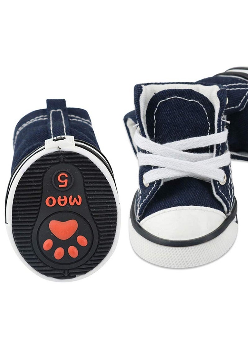 Breathable Dog Boots, Nonslip Canvas Sport Shoes, Anti-Slip Rubber Sole Dog Booties, Puppy Dog Boots & Paw Protectors for Hot Pavement,  Ourdoor Walking, Indoor Hardfloors(Blue, 4PCS) - Image 5