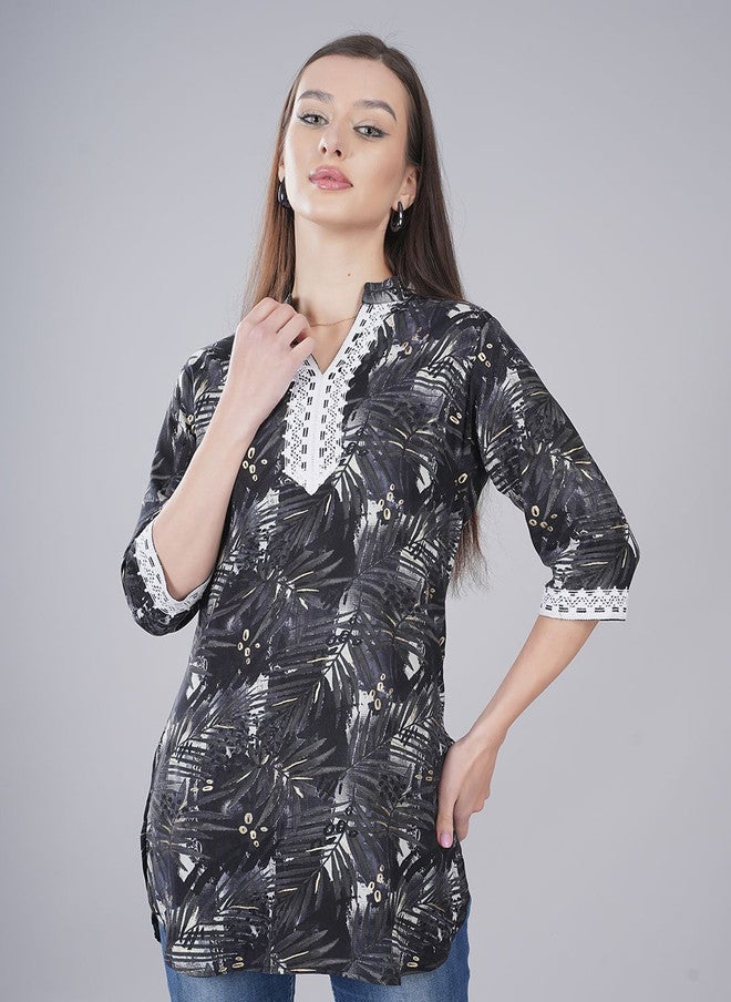 FIMS Floral Printed Pathani Kurti - Image 1