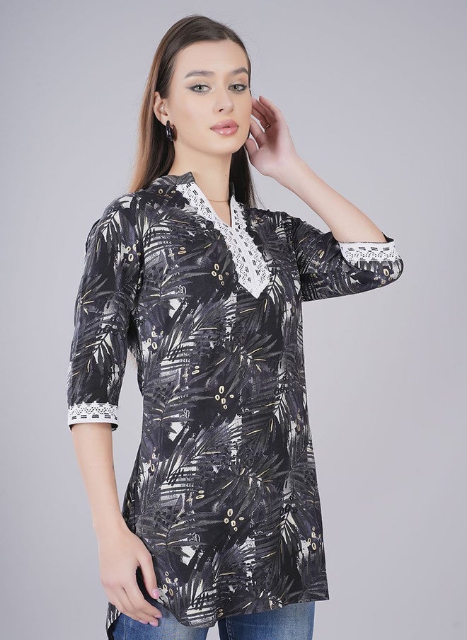 FIMS Floral Printed Pathani Kurti - Image 3