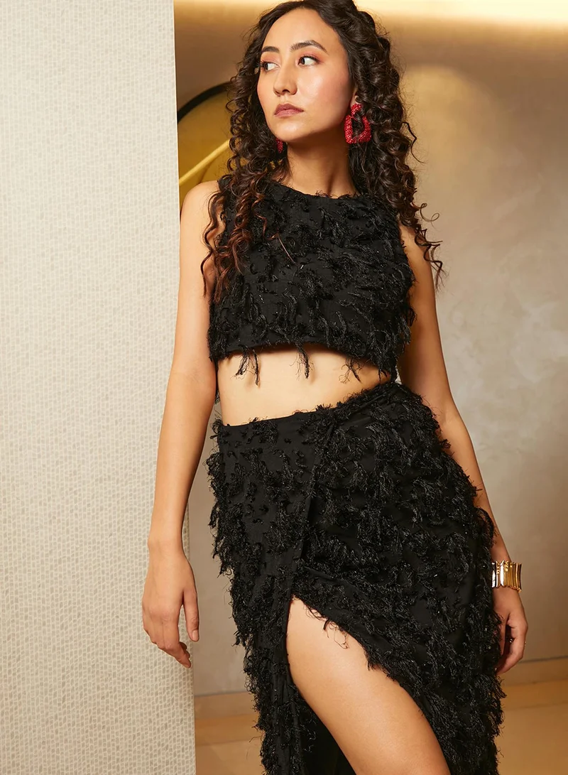 PINACOLADA Women's Jet Black All-Around Tassel Co-Ord Set