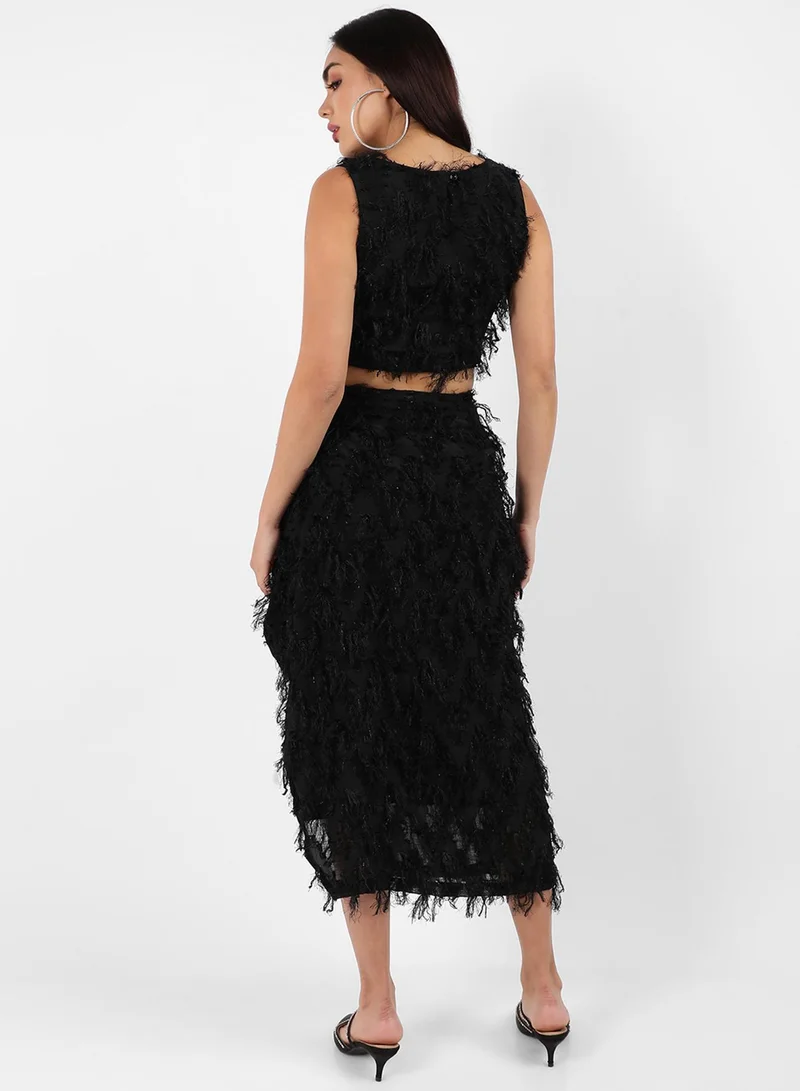 PINACOLADA Women's Jet Black All-Around Tassel Co-Ord Set