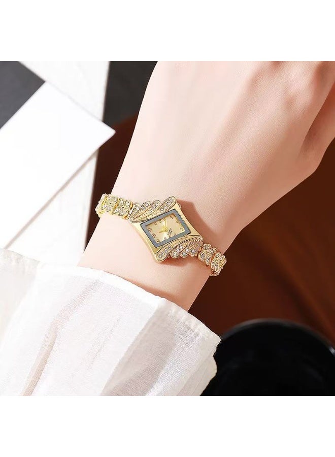 Elegant Ladies' Rhinestone Bracelet Watch – Gold Steel Band, Square Dial Quartz Fashion Watch - Image 2